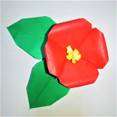 椿の立体折り紙の折り方作り方 手作り工作で葉っぱも簡単な冬の花の