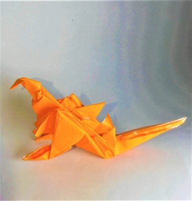 折り紙の立体ゴジラの折り方作り方 折り紙一枚工作の自立する難しい