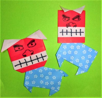 折り紙のお正月獅子舞の折り方作り方二種類 ３歳 幼稚園の子どもも顔