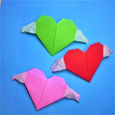 折り紙で羽つきハートの折り方作り方 少し立体的なorigami Wings Heart 横浜デート人気おすすめ